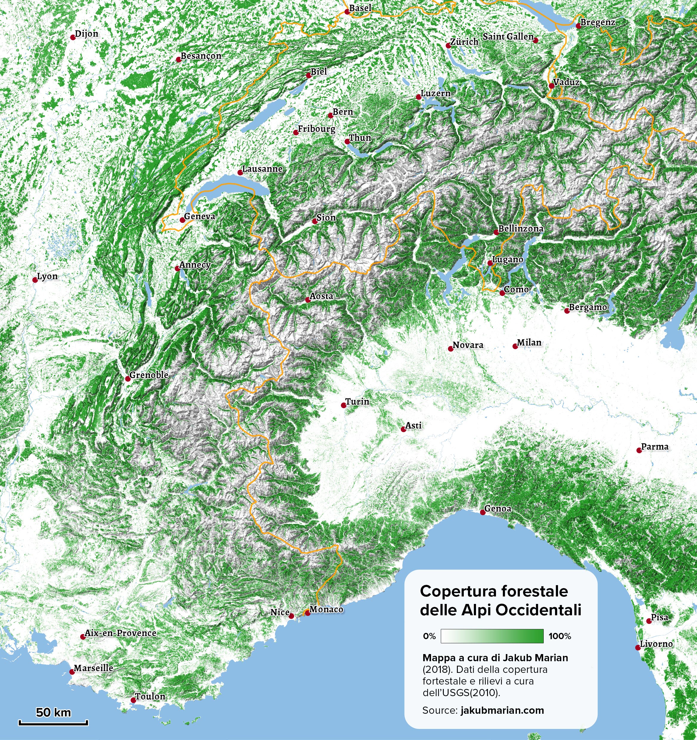Copertura forestale delle Alpi Occidentali